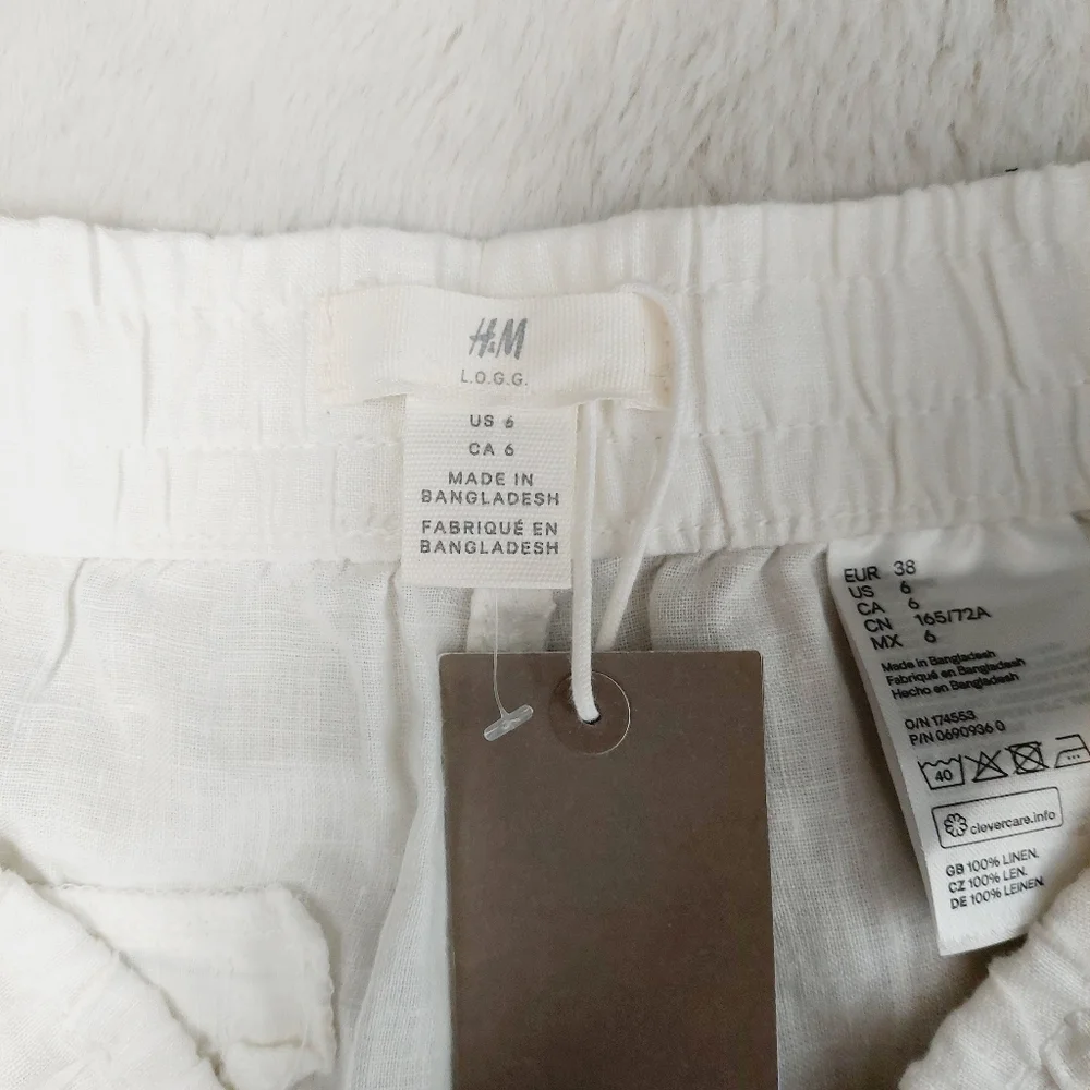 H&M White Linen High Rise Pajama Pants 5075